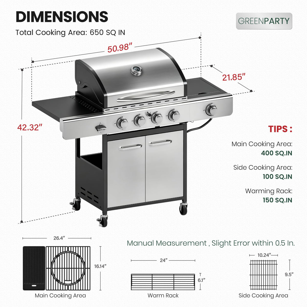 4 Burner Propane Gas Grill with Infrared Side Burner T613