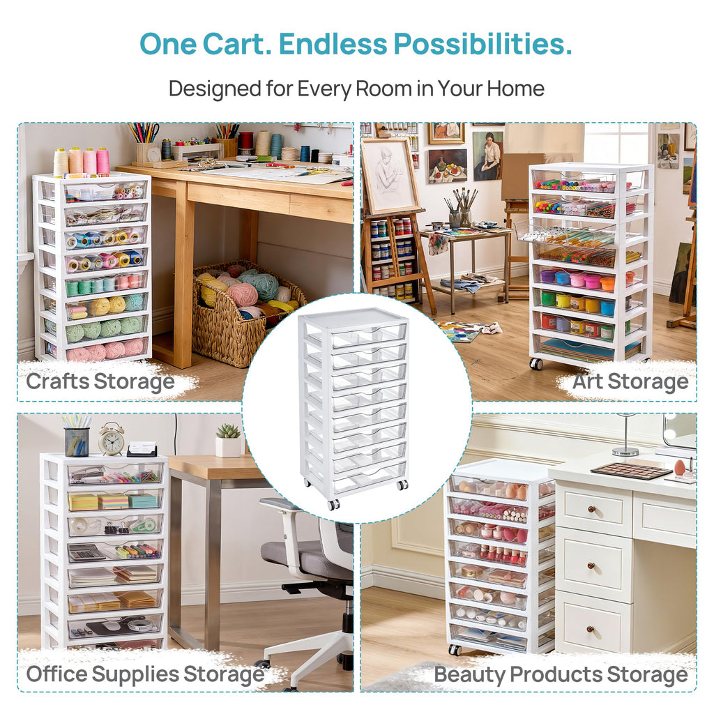 8 Tier Rolling Cart with Drawers T357