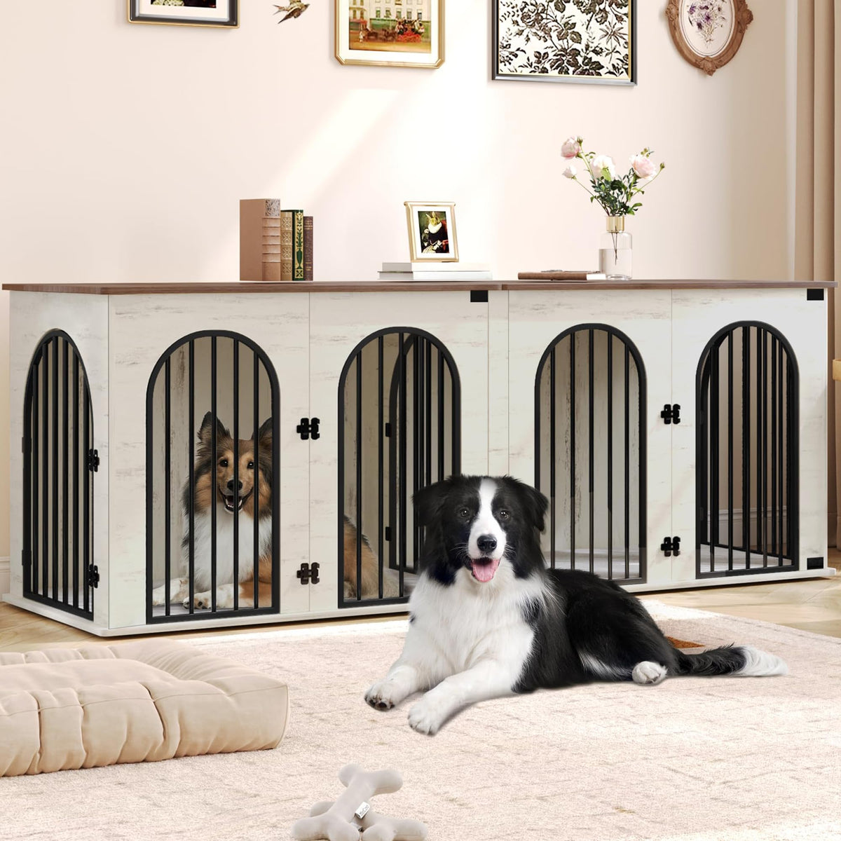 Double Dog Crate Furniture with Cushion K94544
