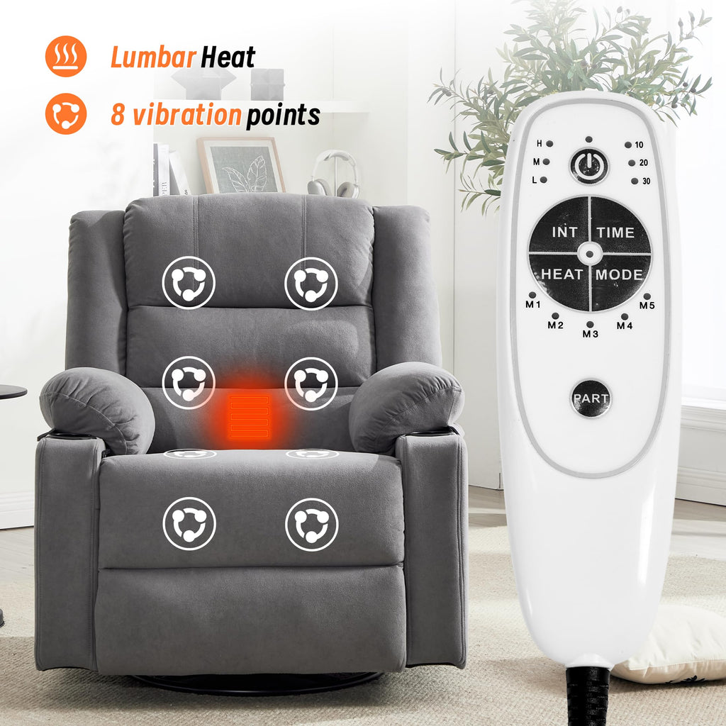 Grey Manual Swivel Rocking Recliner Chair with Massage and Heating Z403