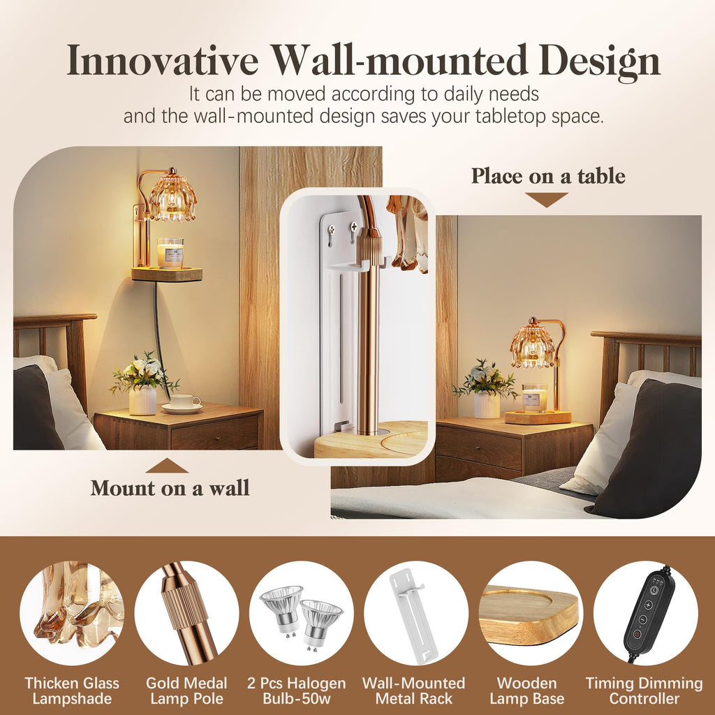 Candle Warmer Lamp with Timer Dimmer Adjustable Height Glass Z786740