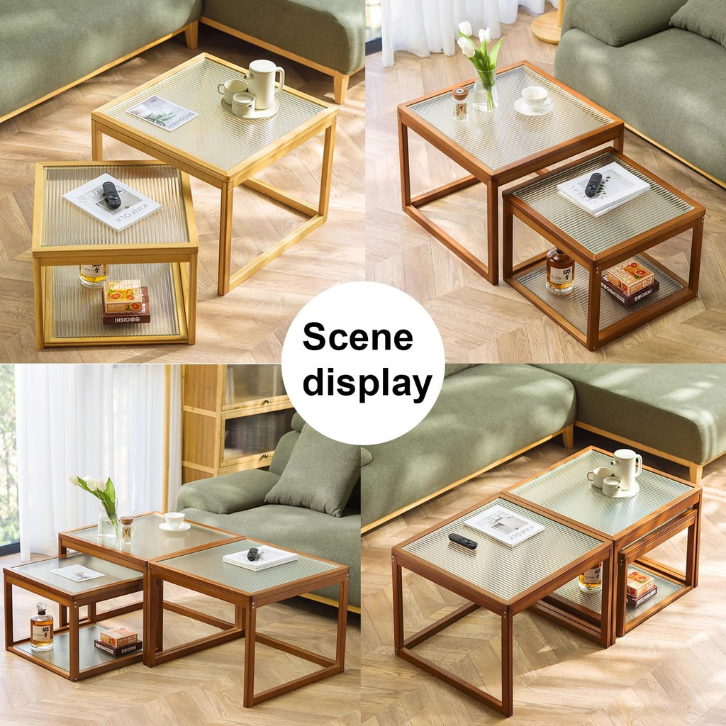 Square Coffee Table Set of Two, Natural Bamboo B75379