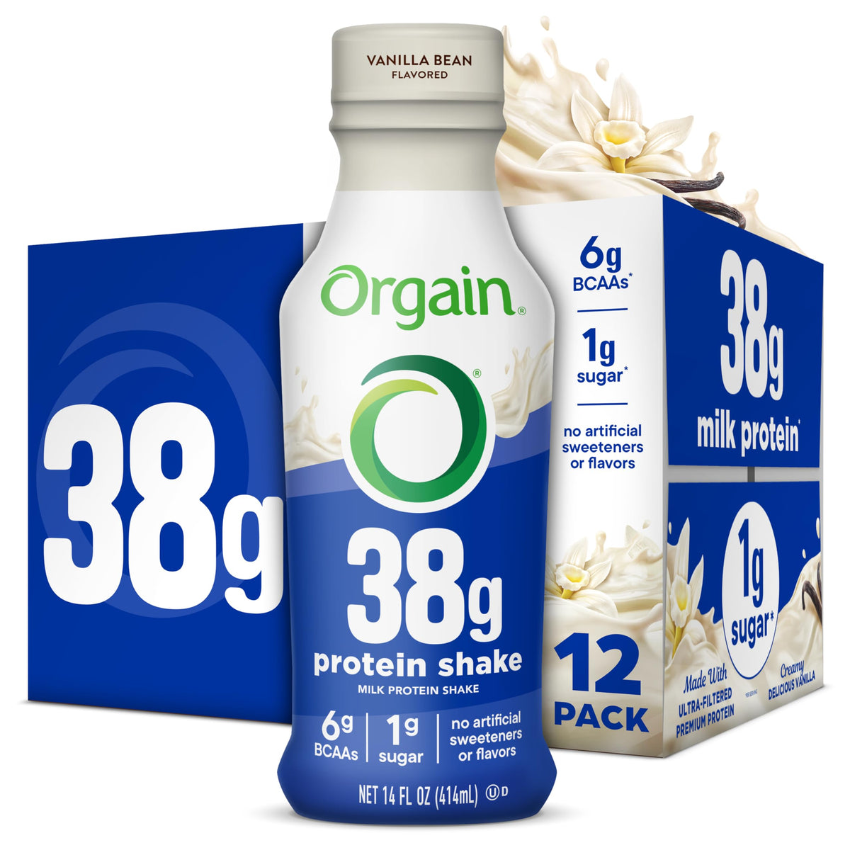 High Protein Grass-Fed Shake, Vanilla, 14 oz, 12pk I982912