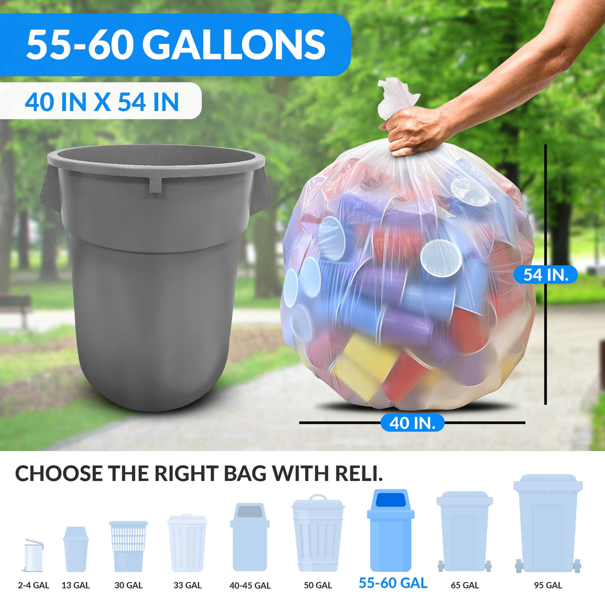 55 Gallon Heavy Duty Clear Trash Bags 100 Count D436