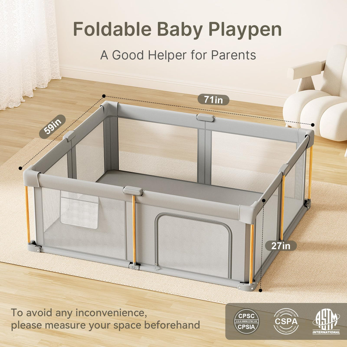 Foldable Baby Playpen with Mat J11856