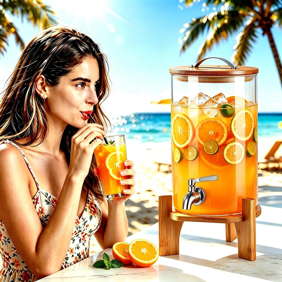 2.1 Gallon Glass Beverage Dispenser with Spigot and Stand Q631