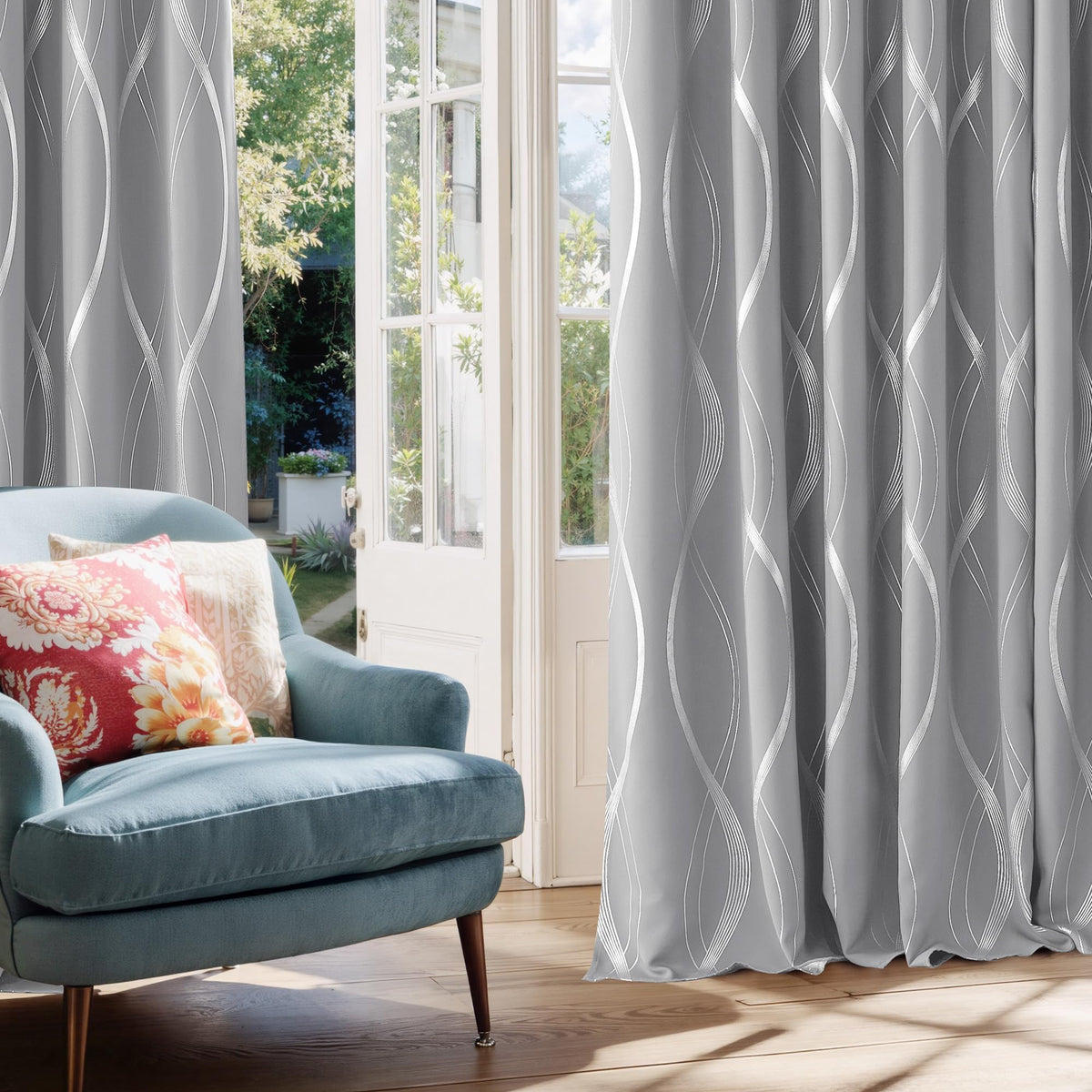 Silver Grey Pattern Curtains 52 x 84 Inch J83488