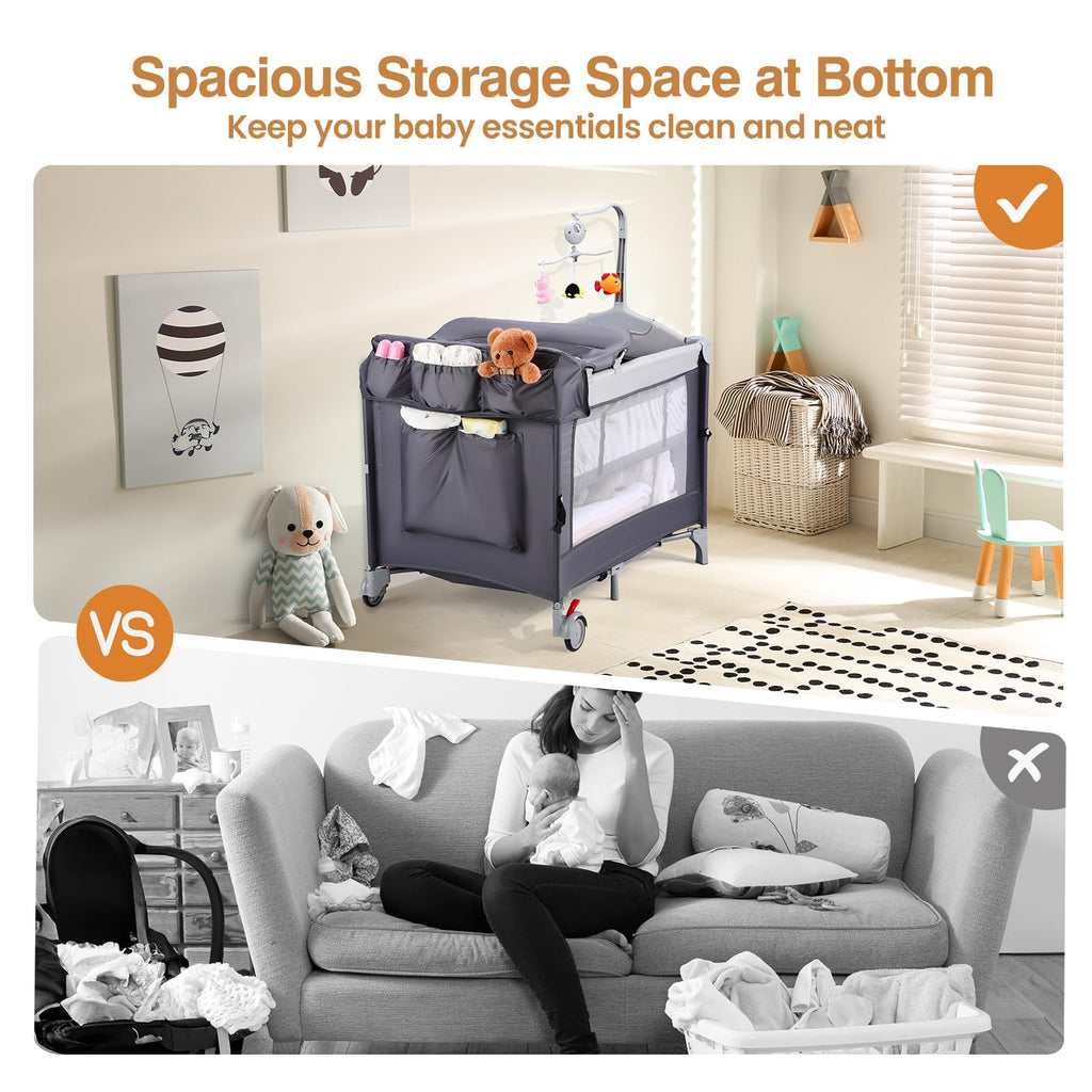 5 in 1 Pack and Play with Bassinet and Changing Table I4108