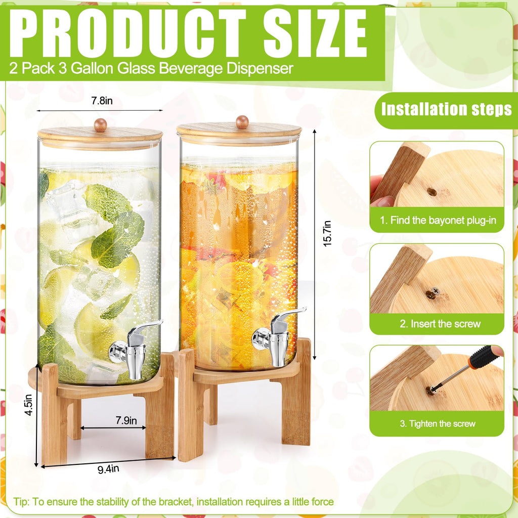 2 Pack 3 Gallon Glass Drink Dispensers A107198