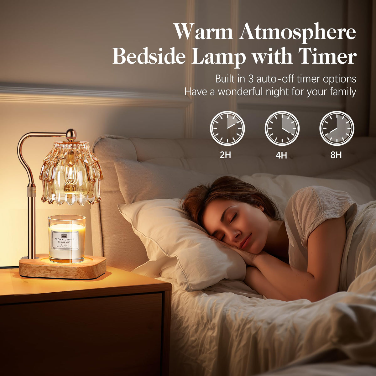 Candle Warmer Lamp with Timer Dimmer Adjustable Height Glass Z786740