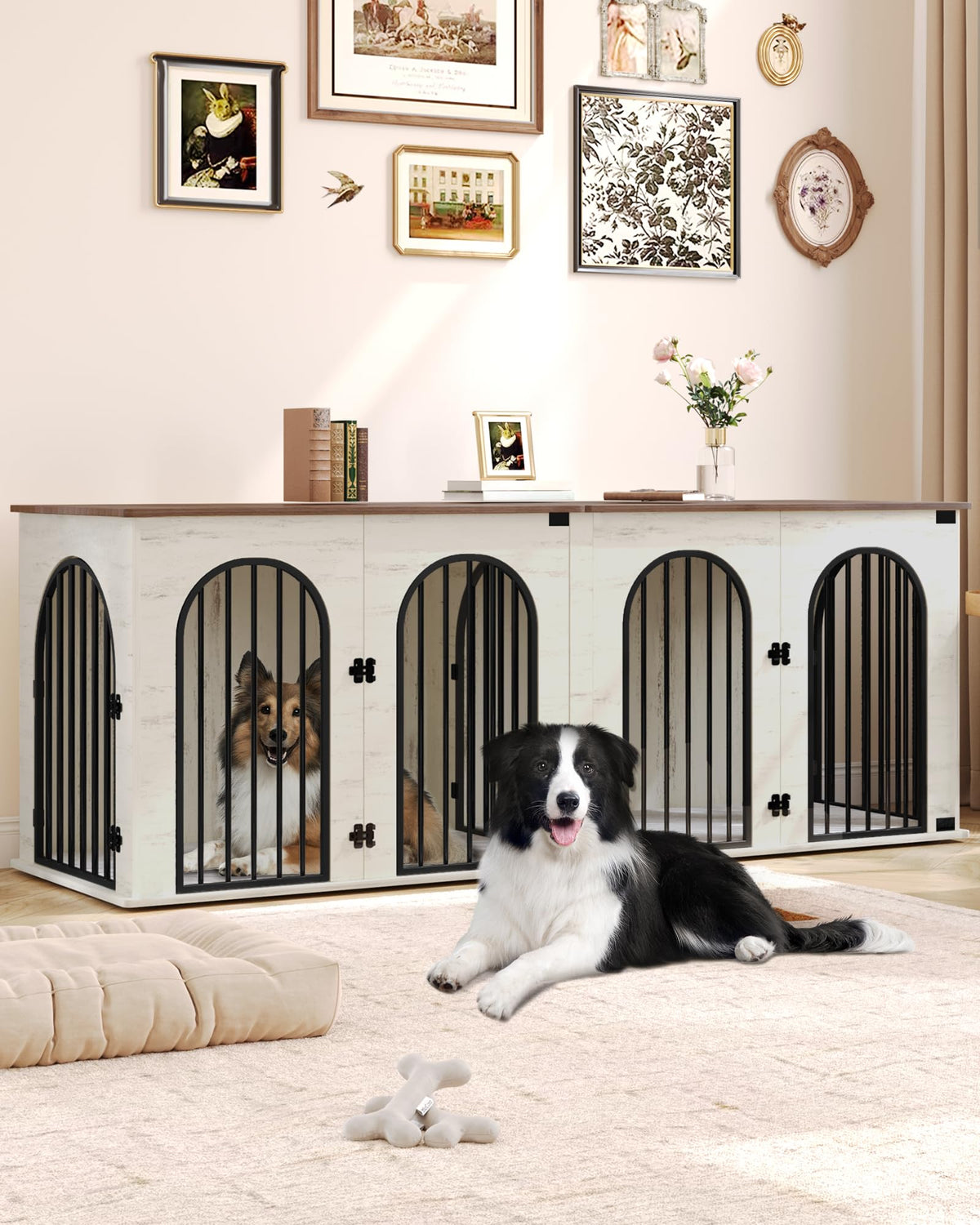 Double Dog Crate Furniture with Cushion K94544