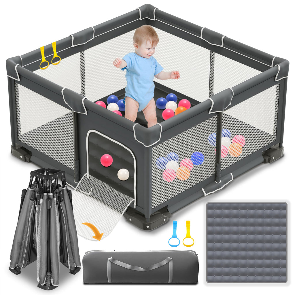 Foldable Playpen for Babies and Toddlers, 50x50 Inches Dark Gray N995