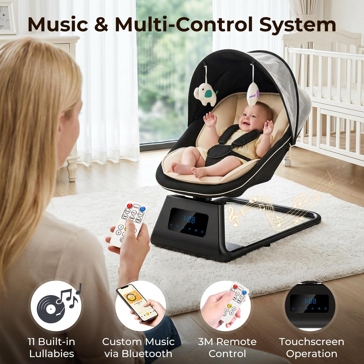 7 in 1 Pack and Play with Bassinet and Changing Station, Portable Electric Baby Swing T8174