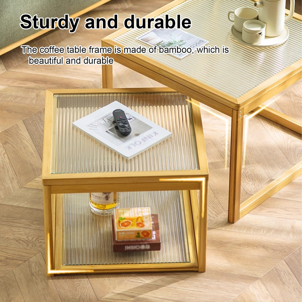 Square Coffee Table Set of Two, Natural Bamboo B75379