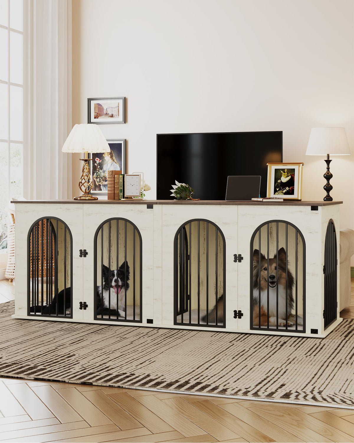 Double Dog Crate Furniture with Cushion K94544