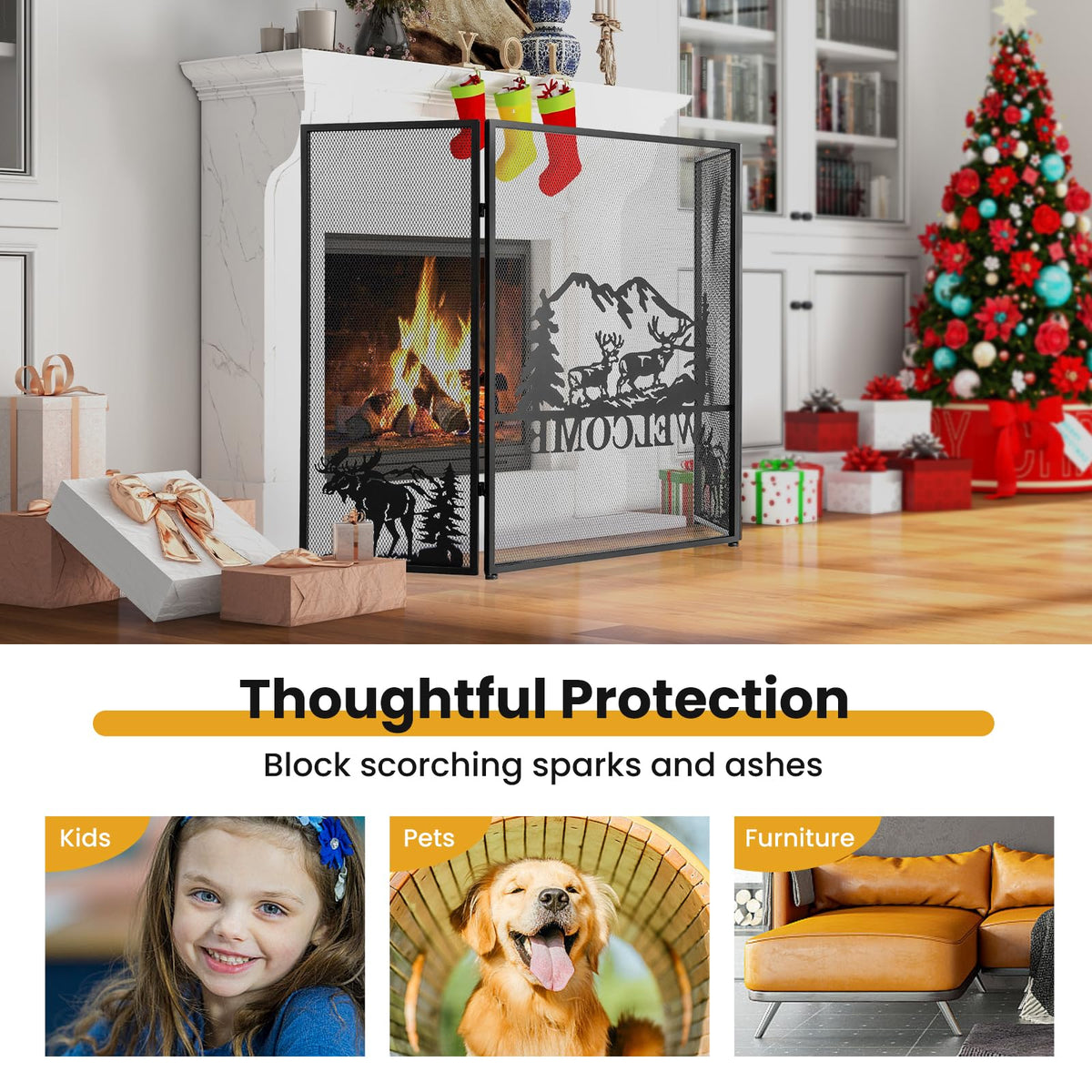 Foldable Fireplace Screen with Moose Pattern C503