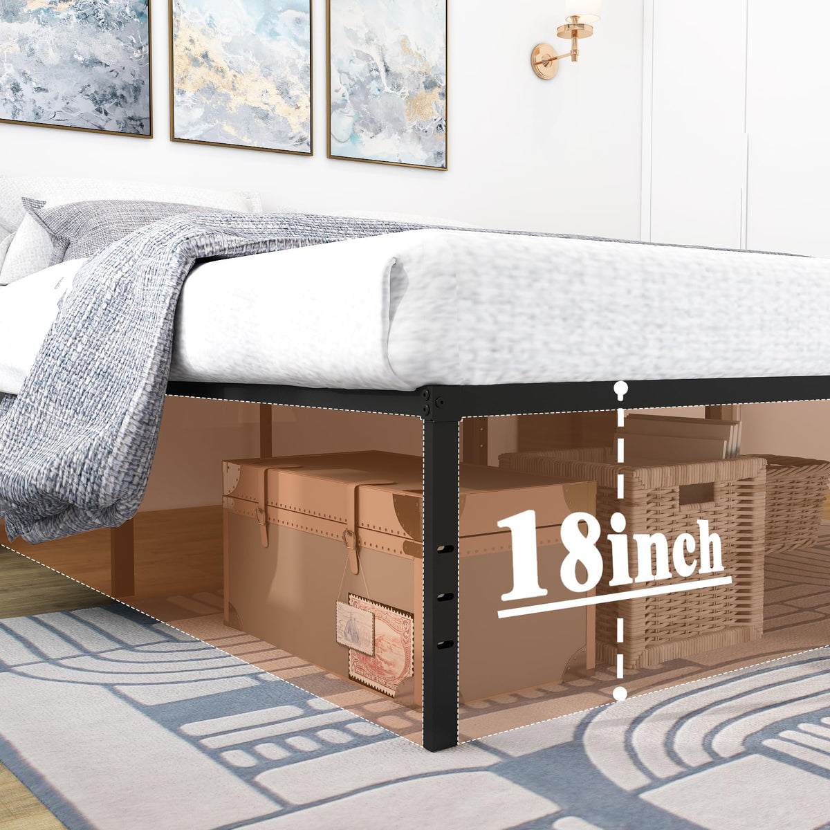 King Size Black Metal Bed Frame with Underbed Storage I757