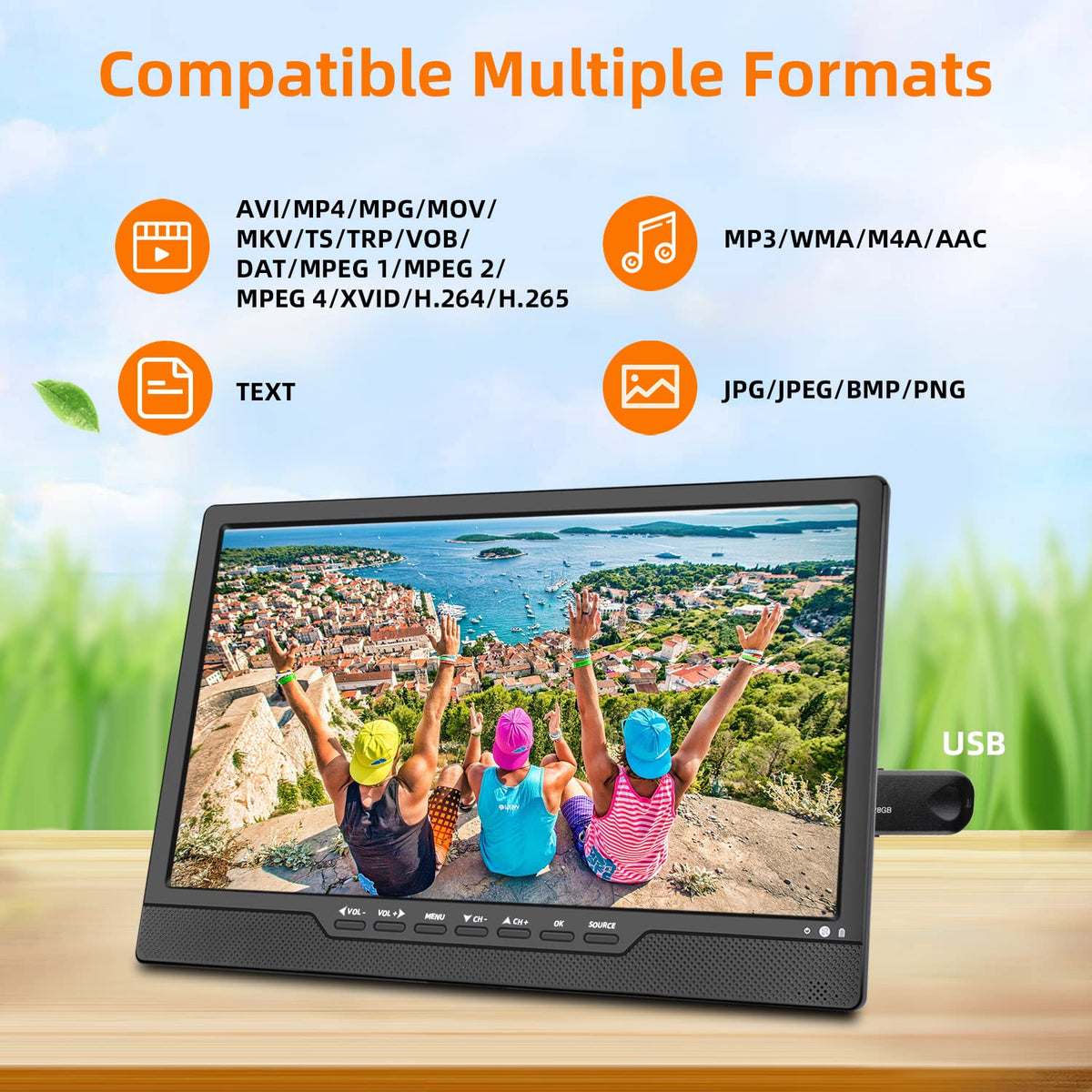 14 Inch Portable TV with Rechargeable Battery, ATSC Tuner, USB/HDMI/AV, 12 Volt C65685
