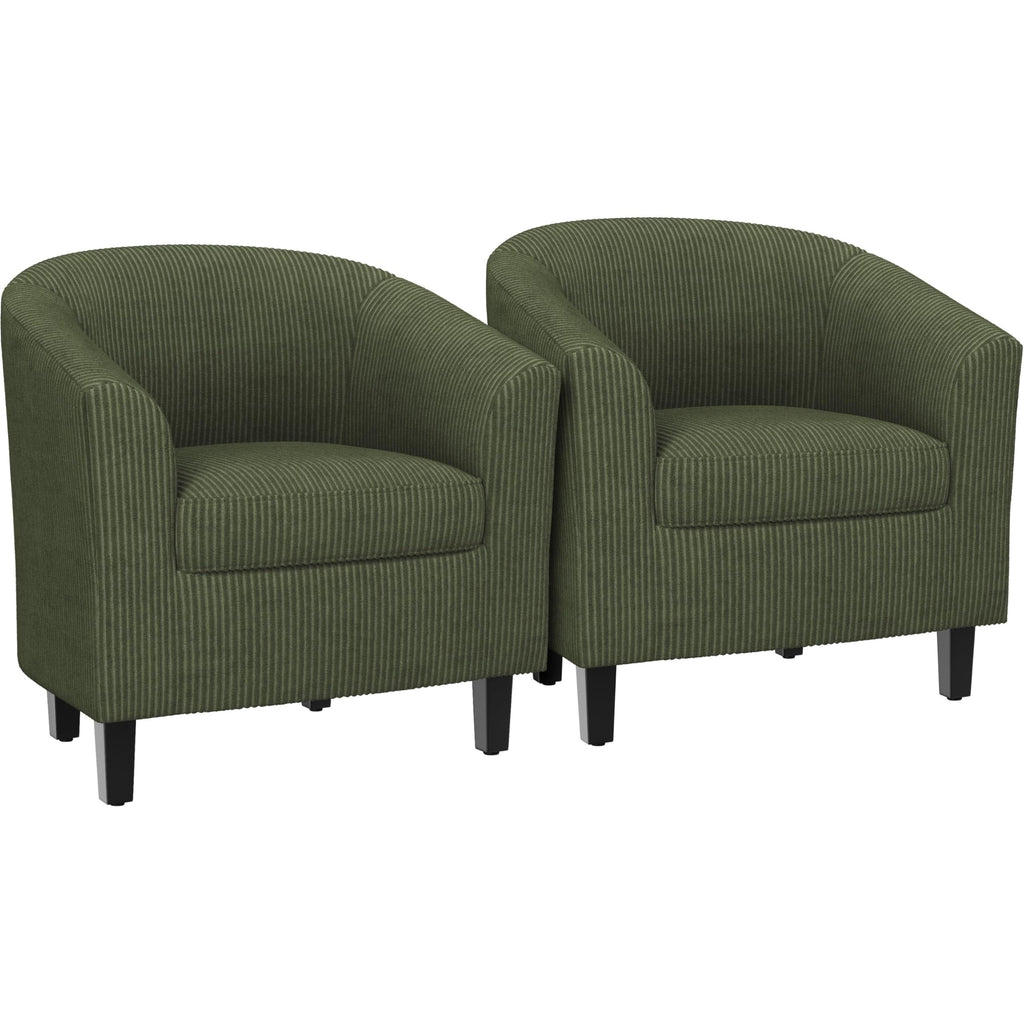 Corduroy Barrel Armchairs Set of 2 Dark Green L37115