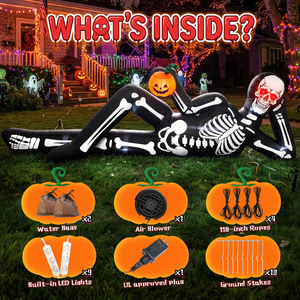 12FT Halloween Inflatable Lying Skeleton Decoration X97880