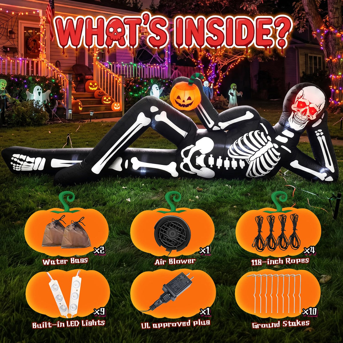 12FT Halloween Inflatable Lying Skeleton Decoration X97880