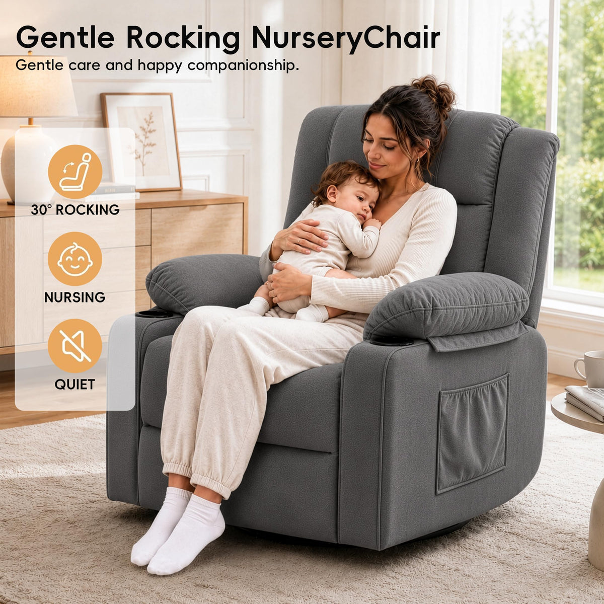 Grey Manual Swivel Rocking Recliner Chair with Massage and Heating Z403