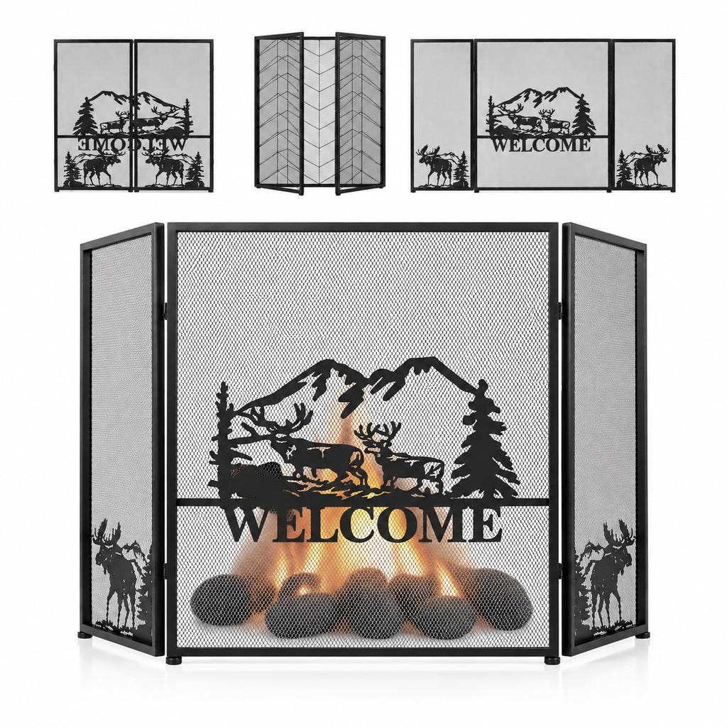 Foldable Fireplace Screen with Moose Pattern C503