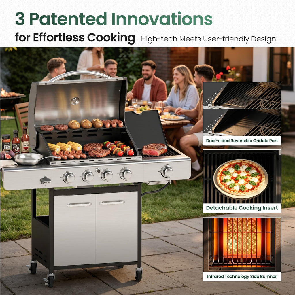 4 Burner Propane Gas Grill with Infrared Side Burner T613