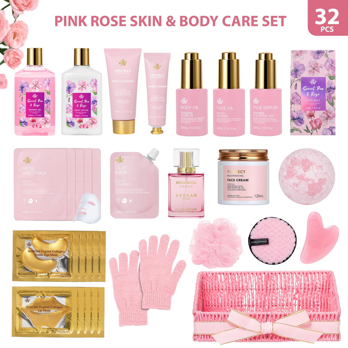 32 Pcs Rose Spa Skin Care Set R2726