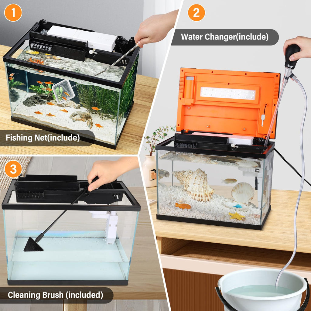 10 Gallon Glass Aquarium Starter Kit with Light Heater Pump Filter H5209