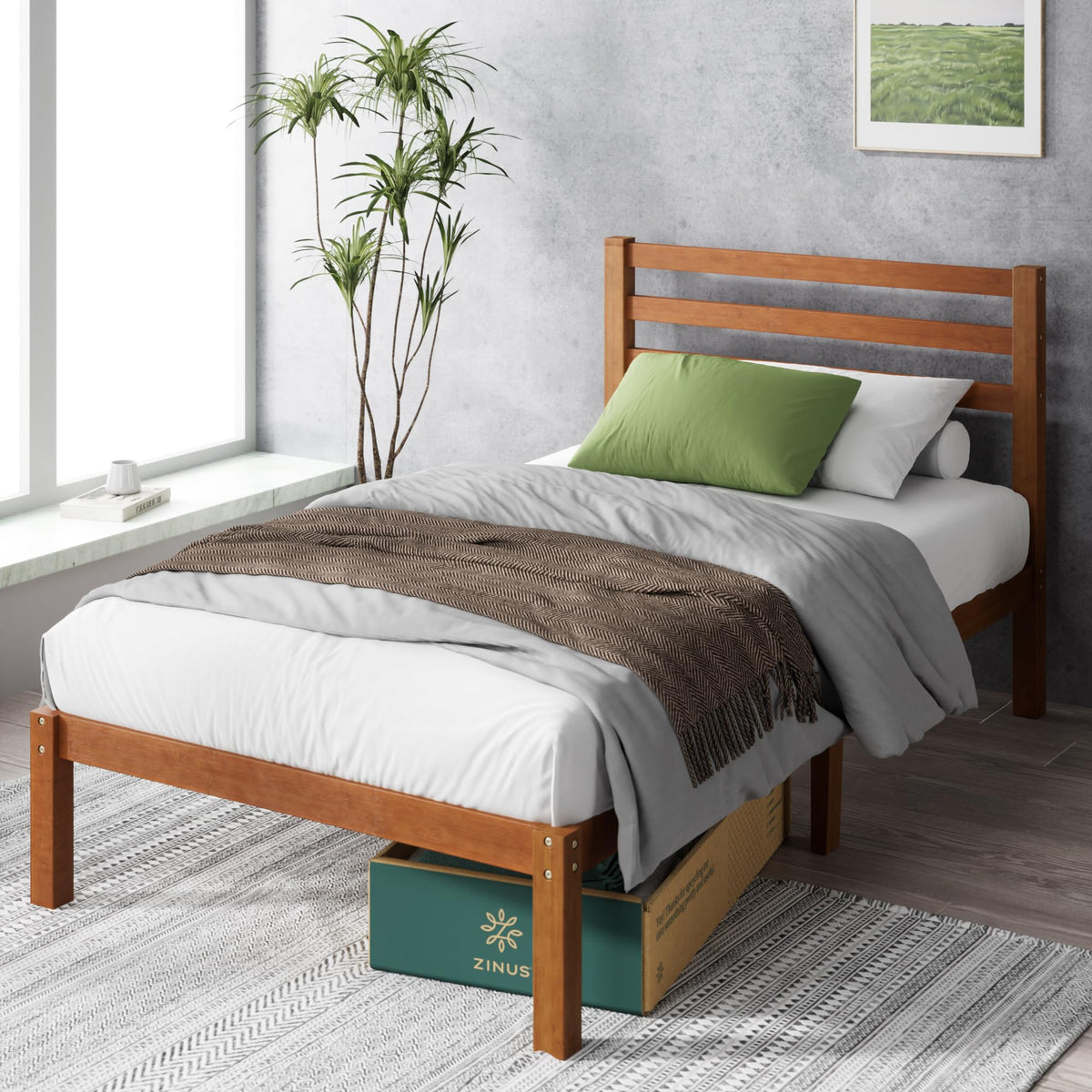 Twin Bamboo Platform Bed Frame with Headboard L96602