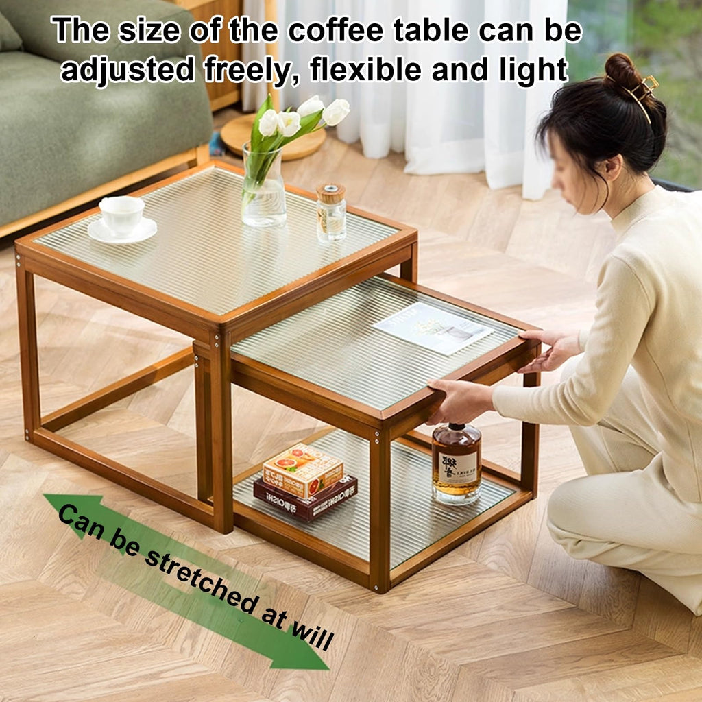 Square Coffee Table Set of Two, Natural Bamboo B75379