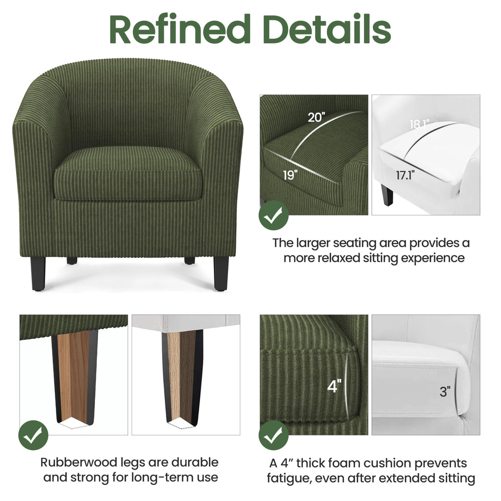Corduroy Barrel Armchairs Set of 2 Dark Green L37115
