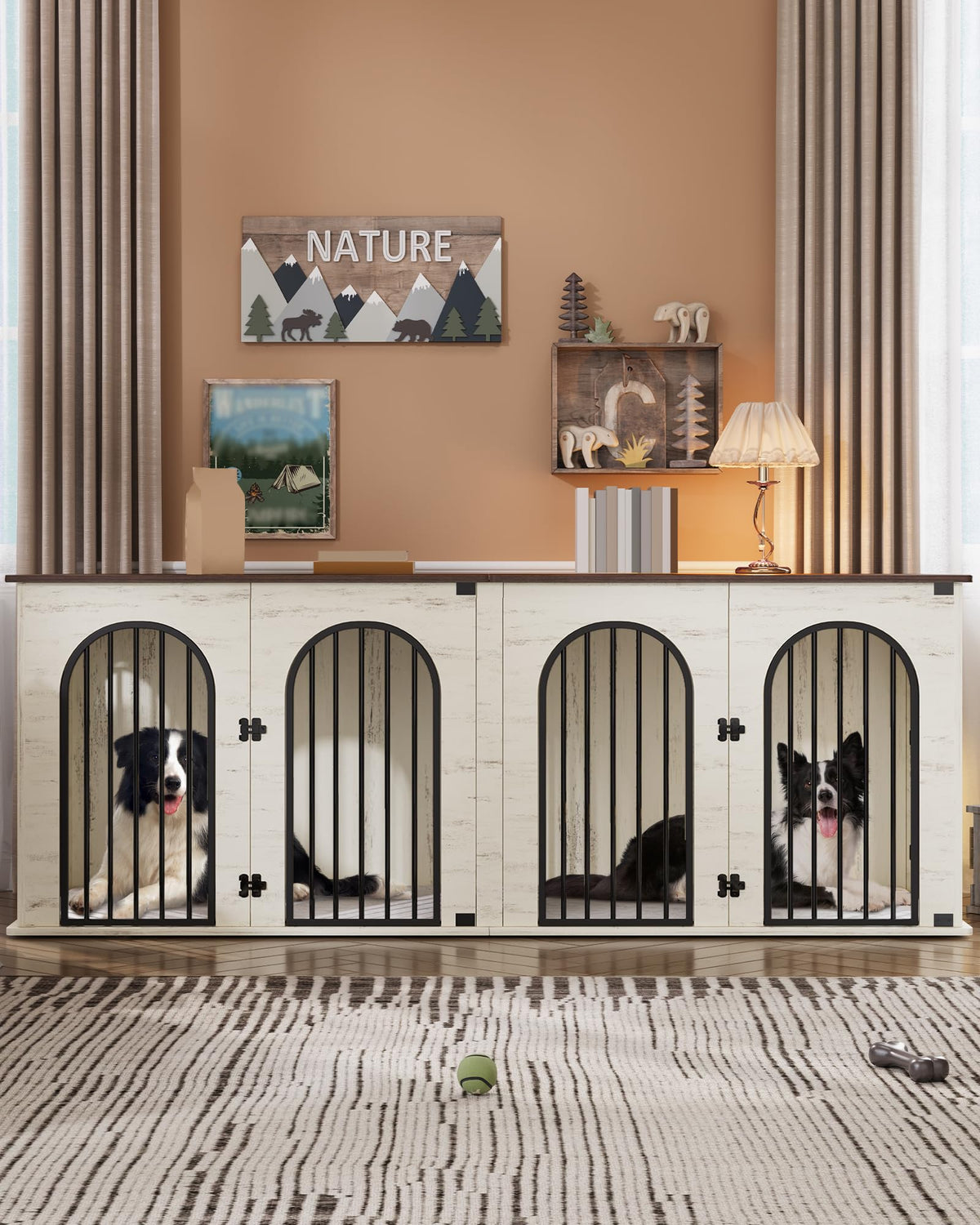 Double Dog Crate Furniture with Cushion K94544
