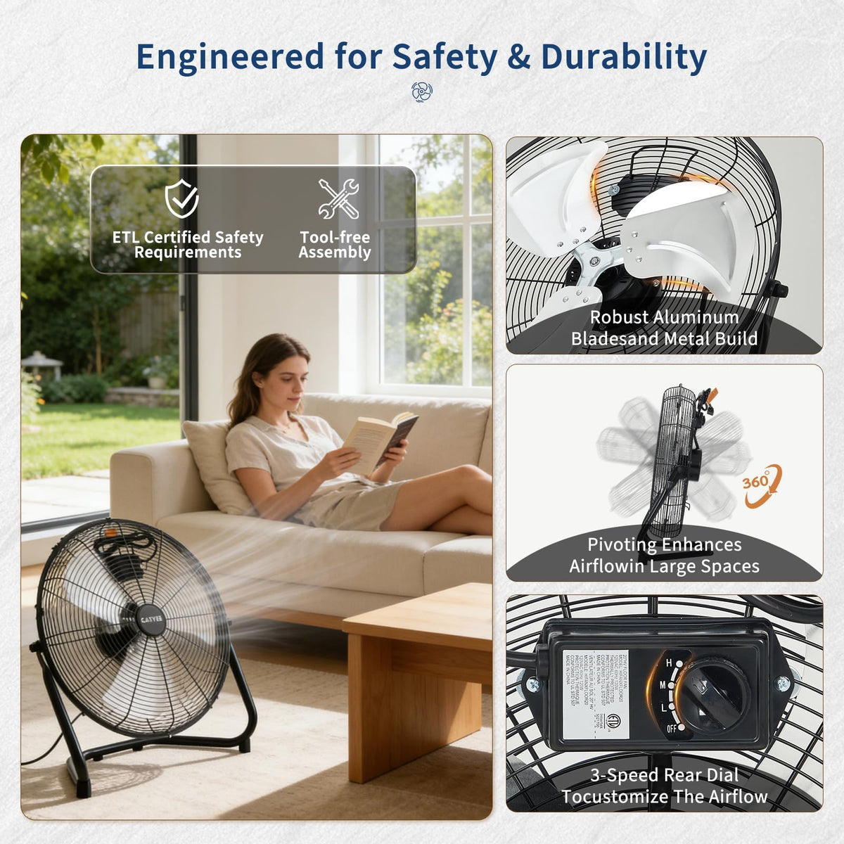 18 Inch 3 Speeds Metal Floor Fan H697646