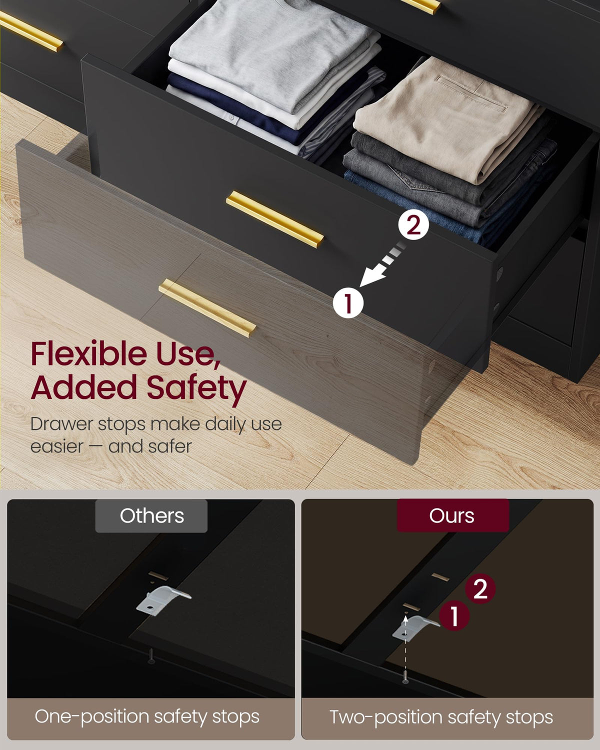 6 Drawer Dresser with LED Lights and Power Strip I80940