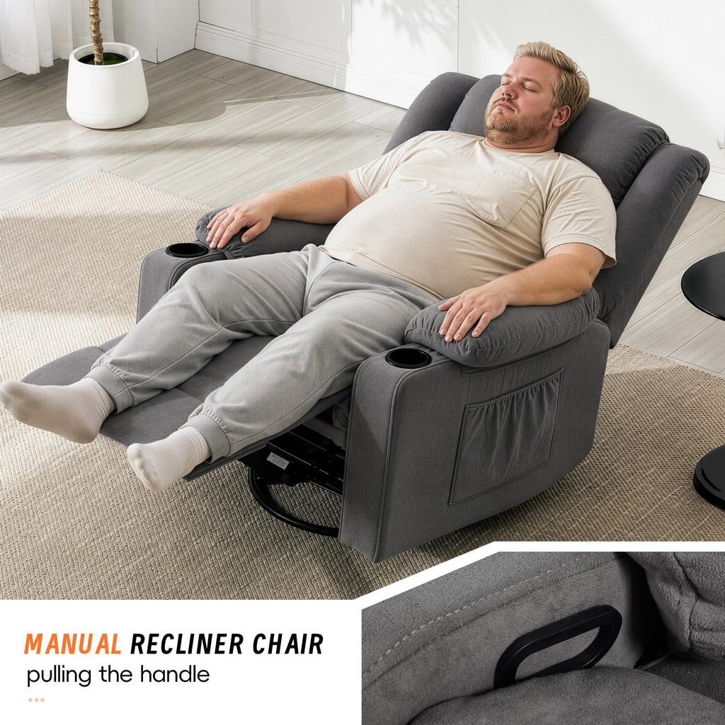 Grey Manual Swivel Rocking Recliner Chair with Massage and Heating Z403