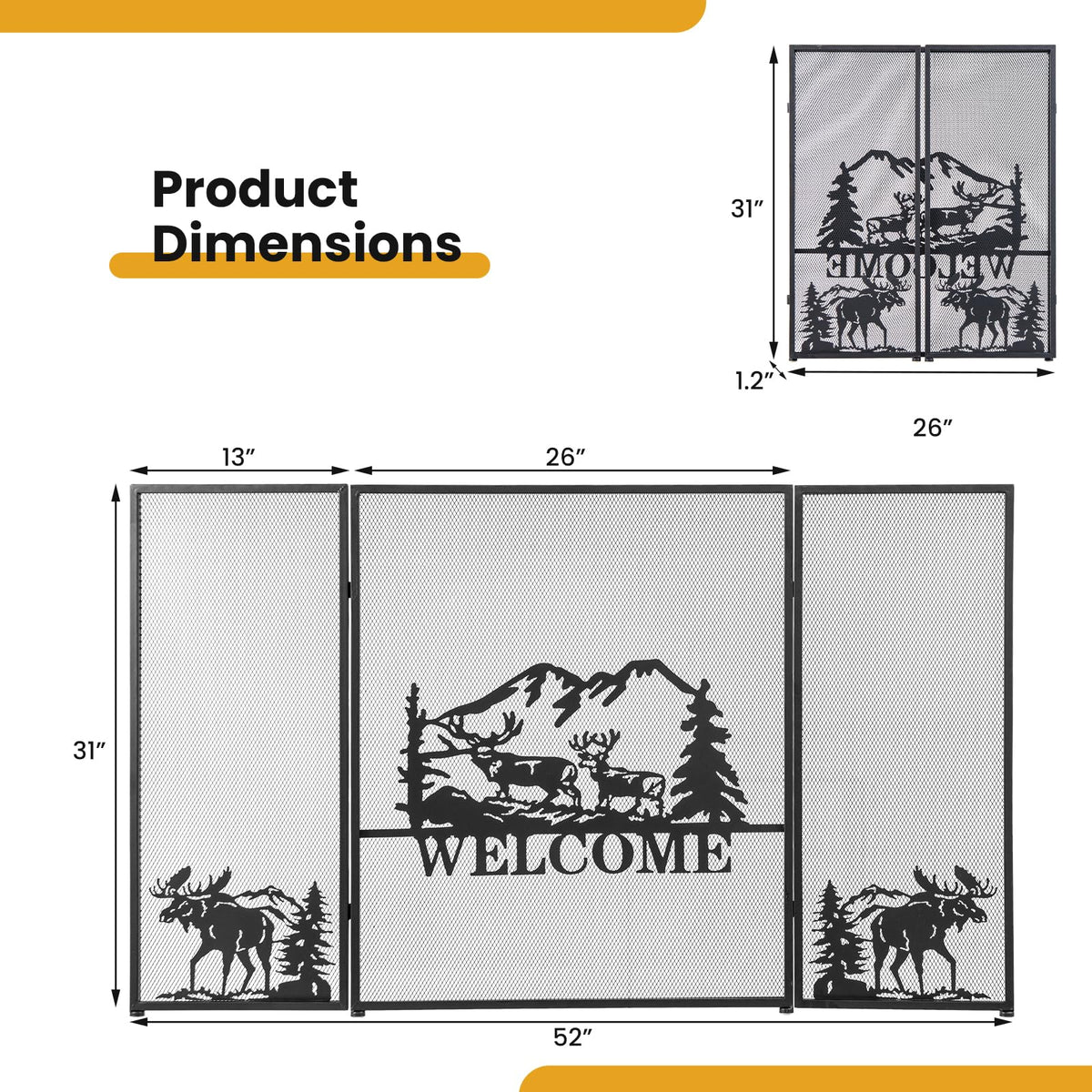 Foldable Fireplace Screen with Moose Pattern C503