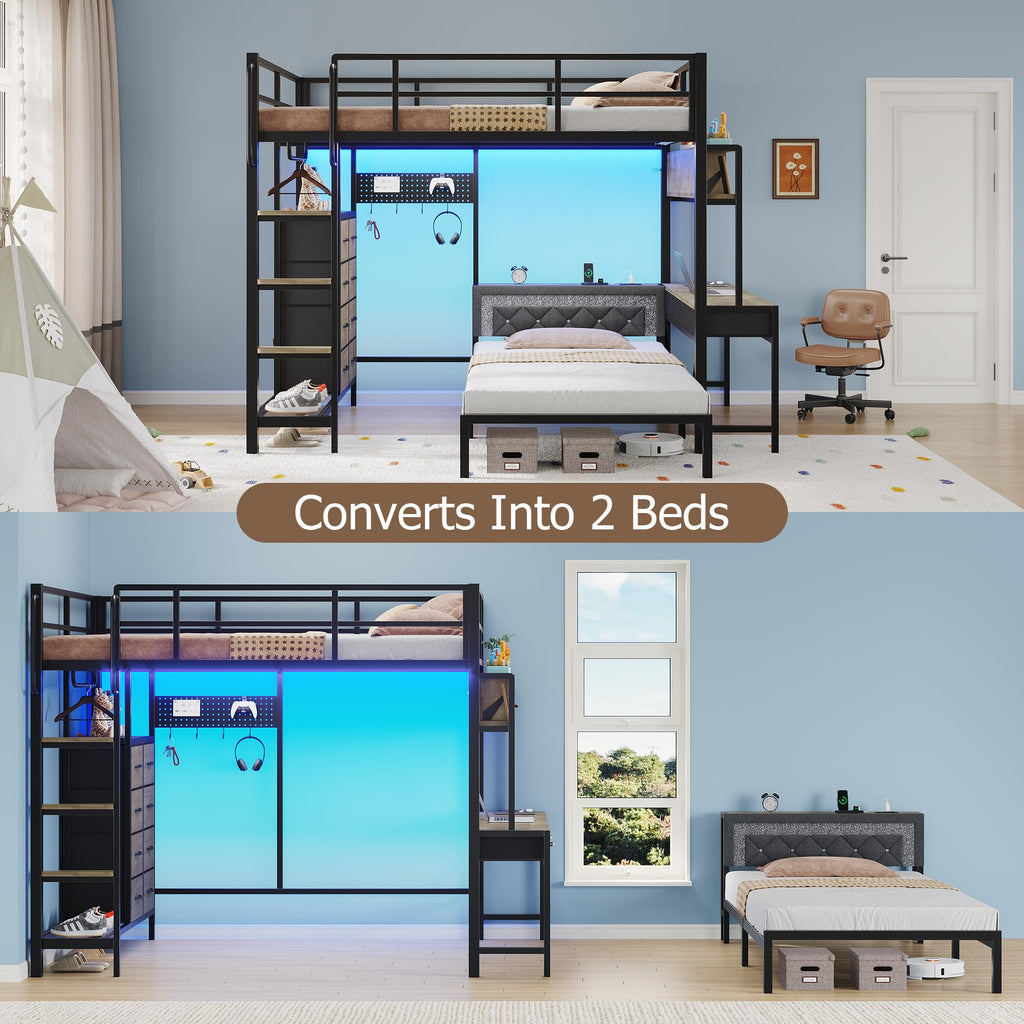 Oak Gray Full Over Twin Bunk Bed with Desk and Drawers B6116