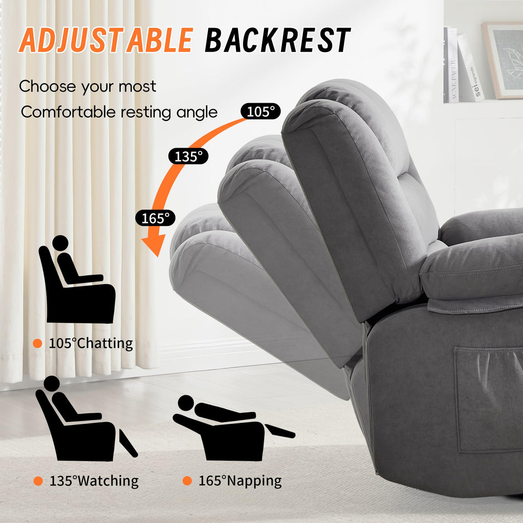 Grey Manual Swivel Rocking Recliner Chair with Massage and Heating Z403
