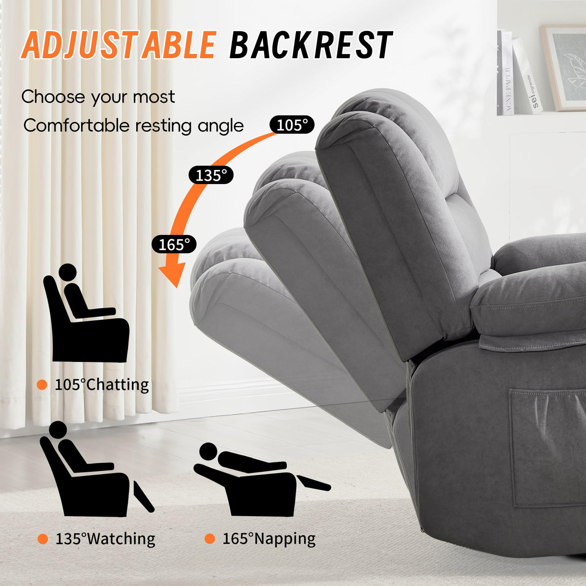 Grey Manual Swivel Rocking Recliner Chair with Massage and Heating Z403