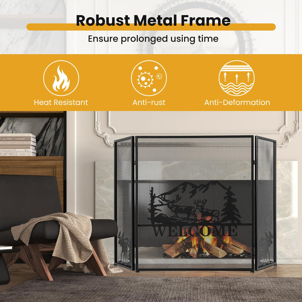 Foldable Fireplace Screen with Moose Pattern C503