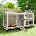 2 Story Wooden Rabbit Hutch with 6 Lockable Wheels A74561