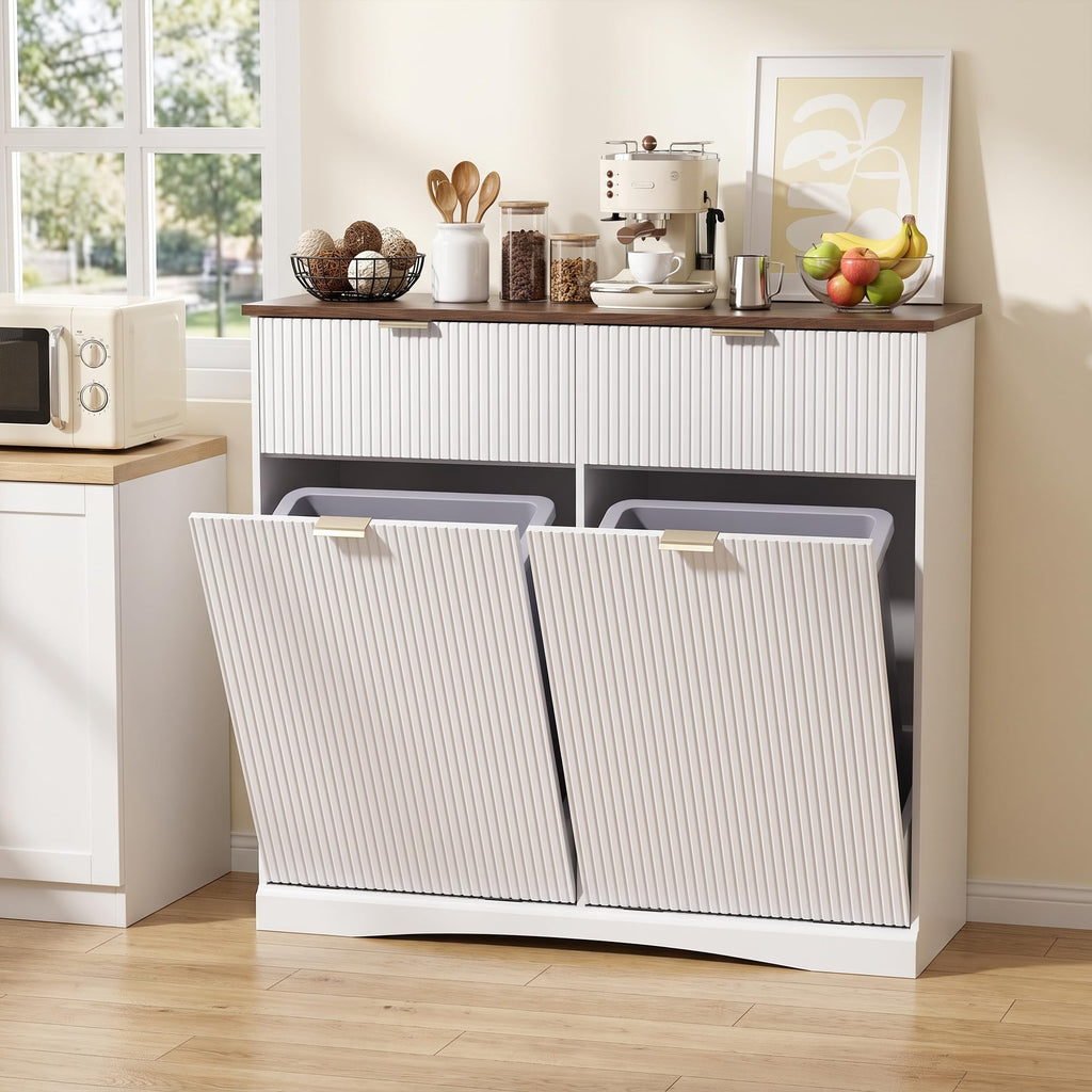 White and Dark Walnut Tilt Out Trash Cabinet M7469