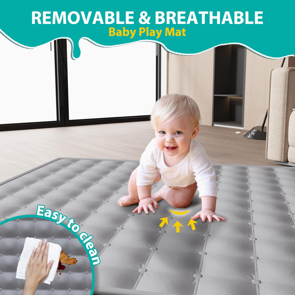 Foldable Playpen for Babies and Toddlers, 50x50 Inches Dark Gray N995