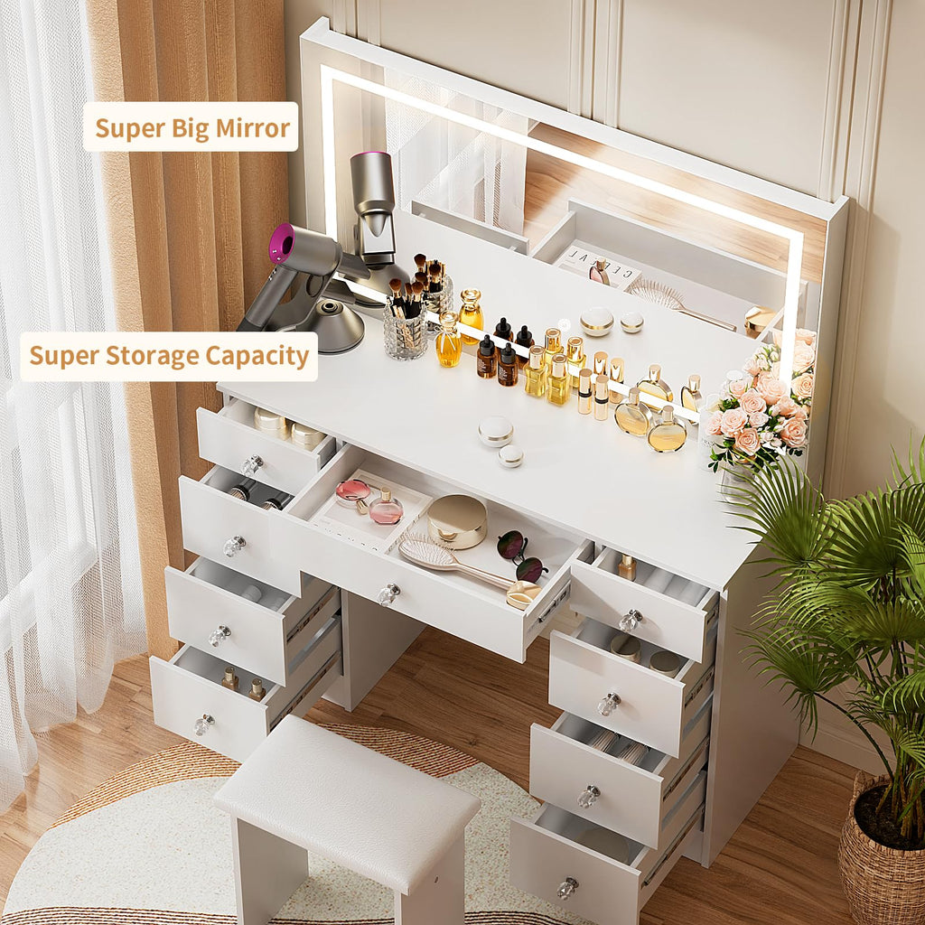 Vanity with Lighted Mirror and 9 Drawers J995