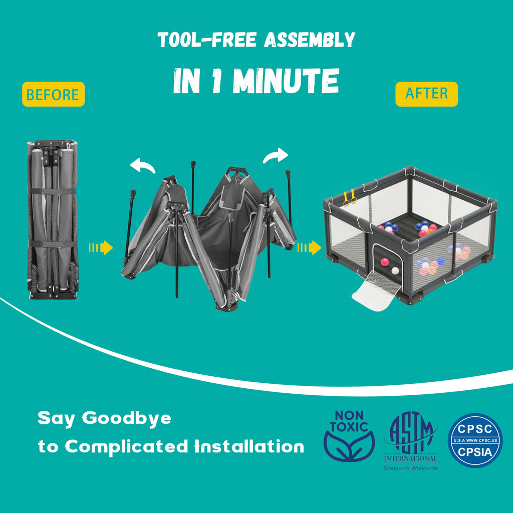 Foldable Playpen for Babies and Toddlers, 50x50 Inches Dark Gray N995