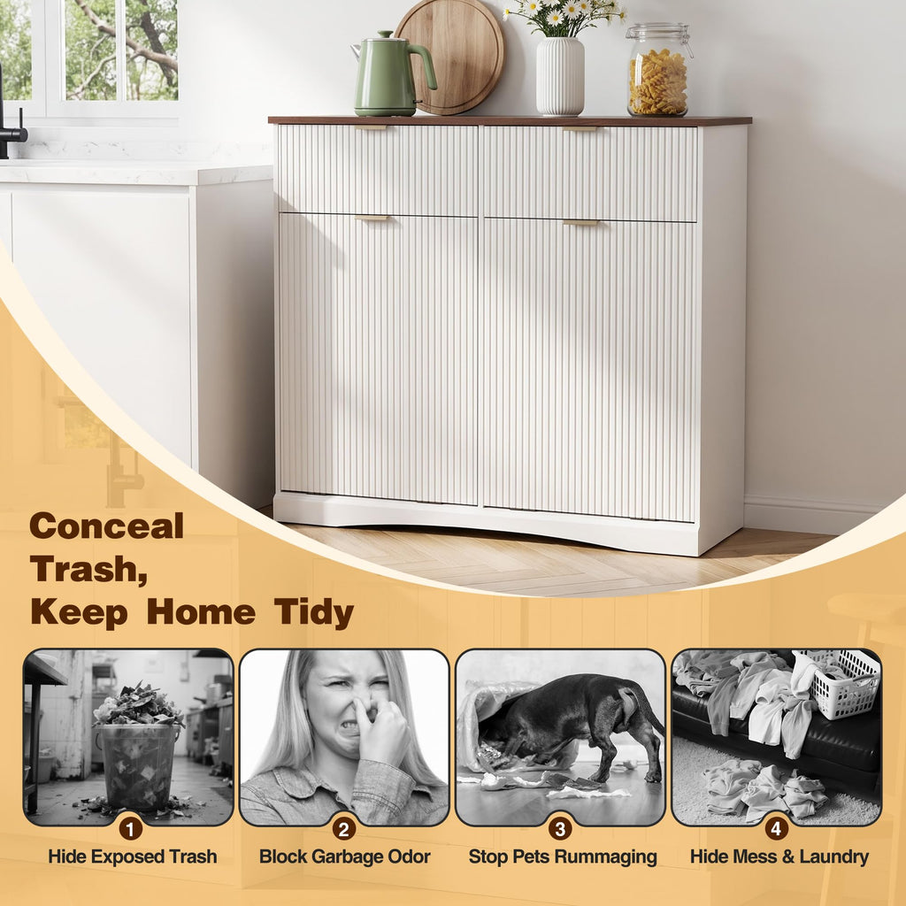 White and Dark Walnut Tilt Out Trash Cabinet M7469