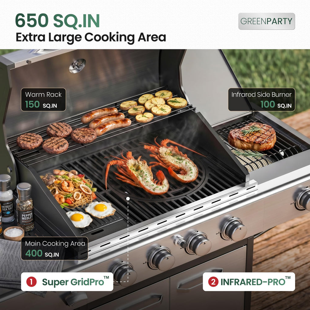 4 Burner Propane Gas Grill with Infrared Side Burner T613