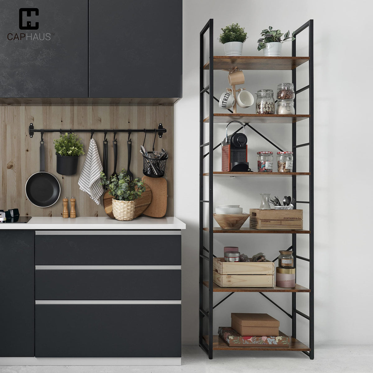 6 Tier 24 Inch Rustic Oak Bookshelf O130